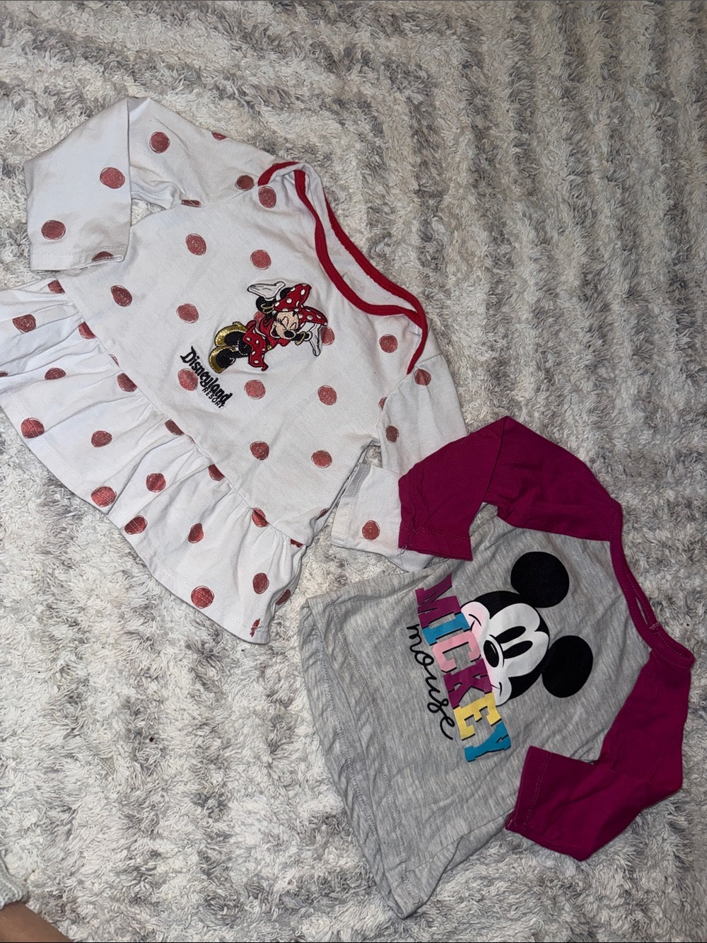 12m Disney Girls' Tops - White with Red Polka Dots & Gray with Pink Sleeves